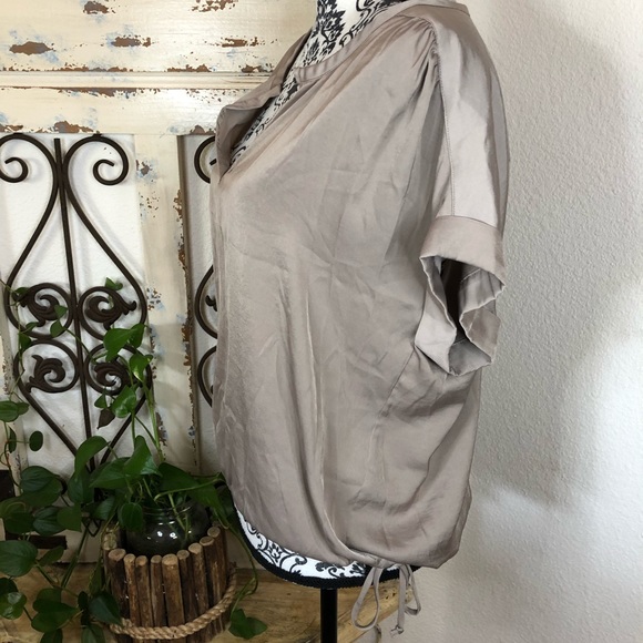 BCBG maxazria tan shimmer tie bottom blouse - Picture 2 of 6